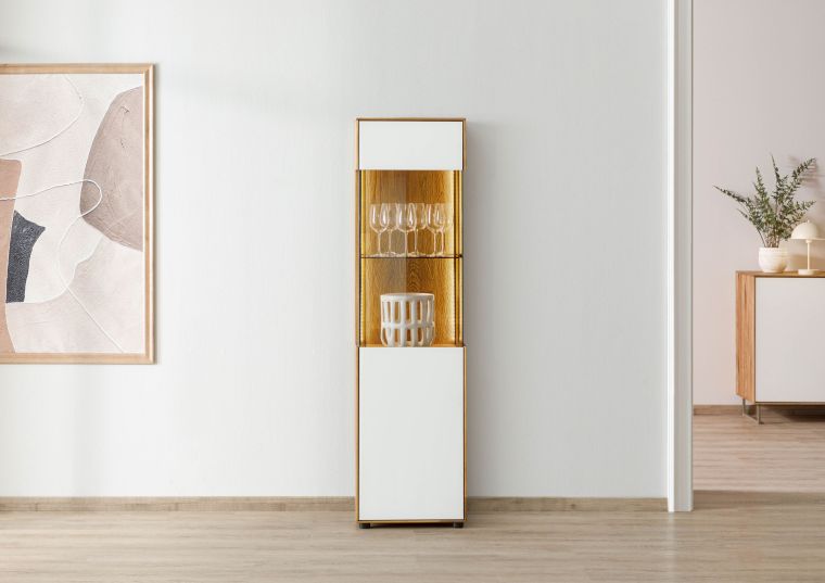 Vitrine Wildeiche 45x38x168 natur geölt / Glas weiß WIEN #130