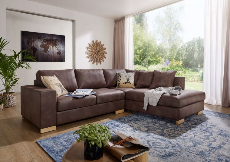 Ecksofa inklusive Kissen 266x216x90 dunkelbraun Antik Optik HAVANNA