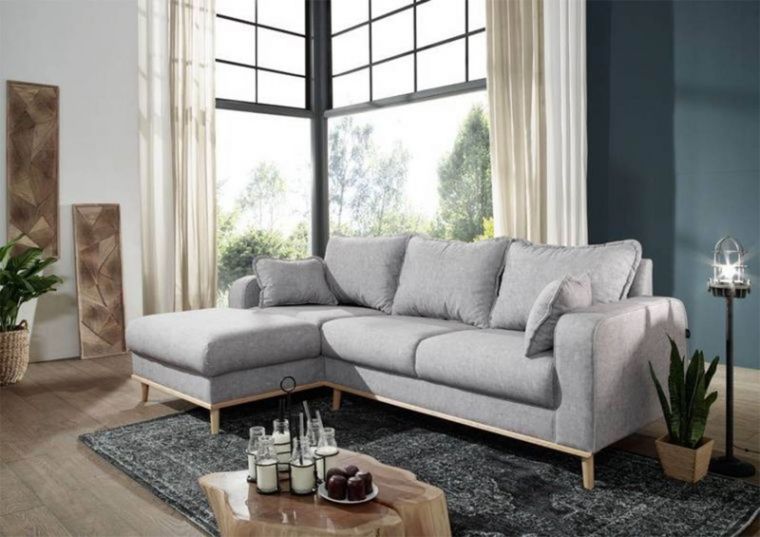 Sofa inklusive Kissen 230x154x84 grau Ottomane links BJÖRN