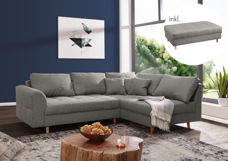 Ecksofa inklusive Hocker 230x160x85 grau ARIELLA #176