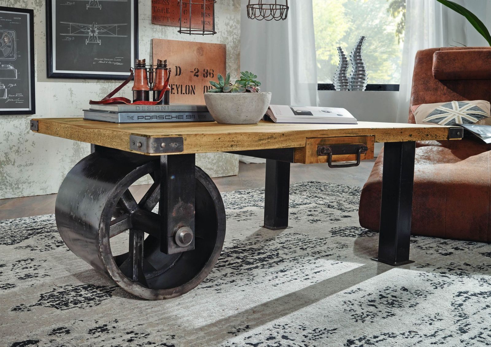 couchtisch im industrial-style mit metall | massivmoebel24