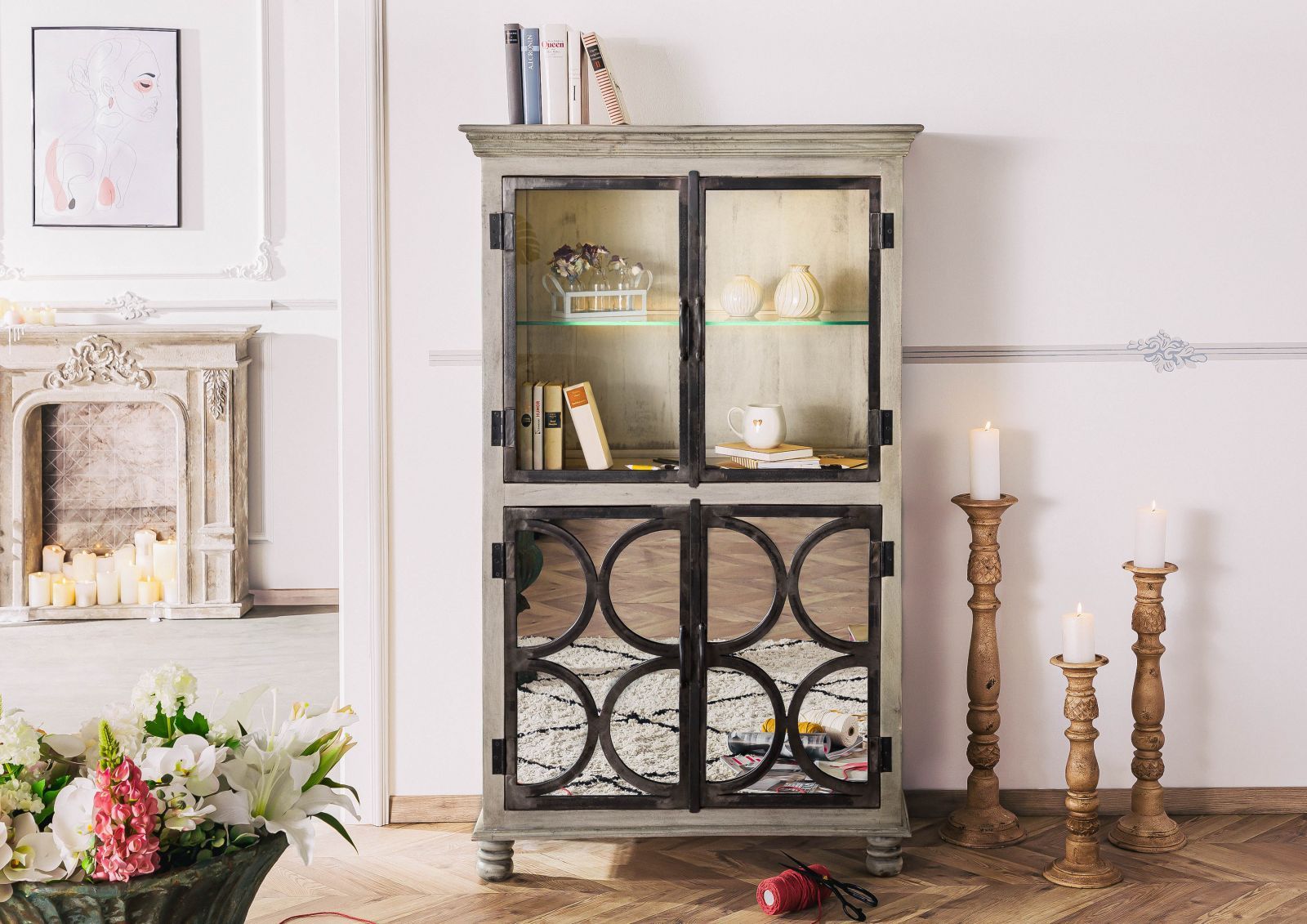 Vitrine im Shabby Vintage Look | Massivmoebel24 kaufen