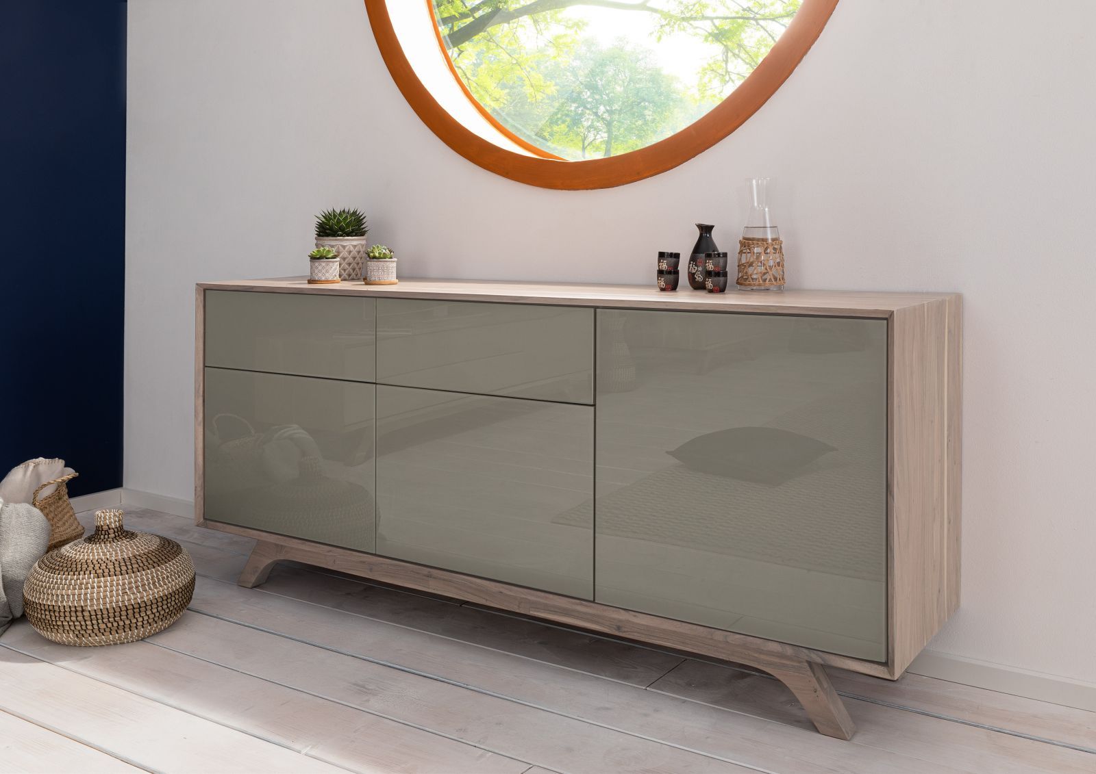 sideboard akazie 185x45x80 braun-creme lackiert tromso #009