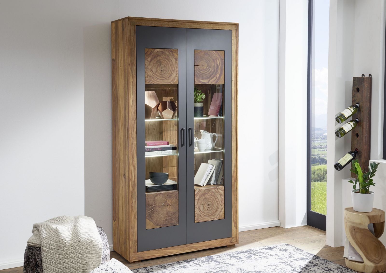 Sheesham Vitrine 103x40x201 versandfrei kaufen | Massivmoebel24