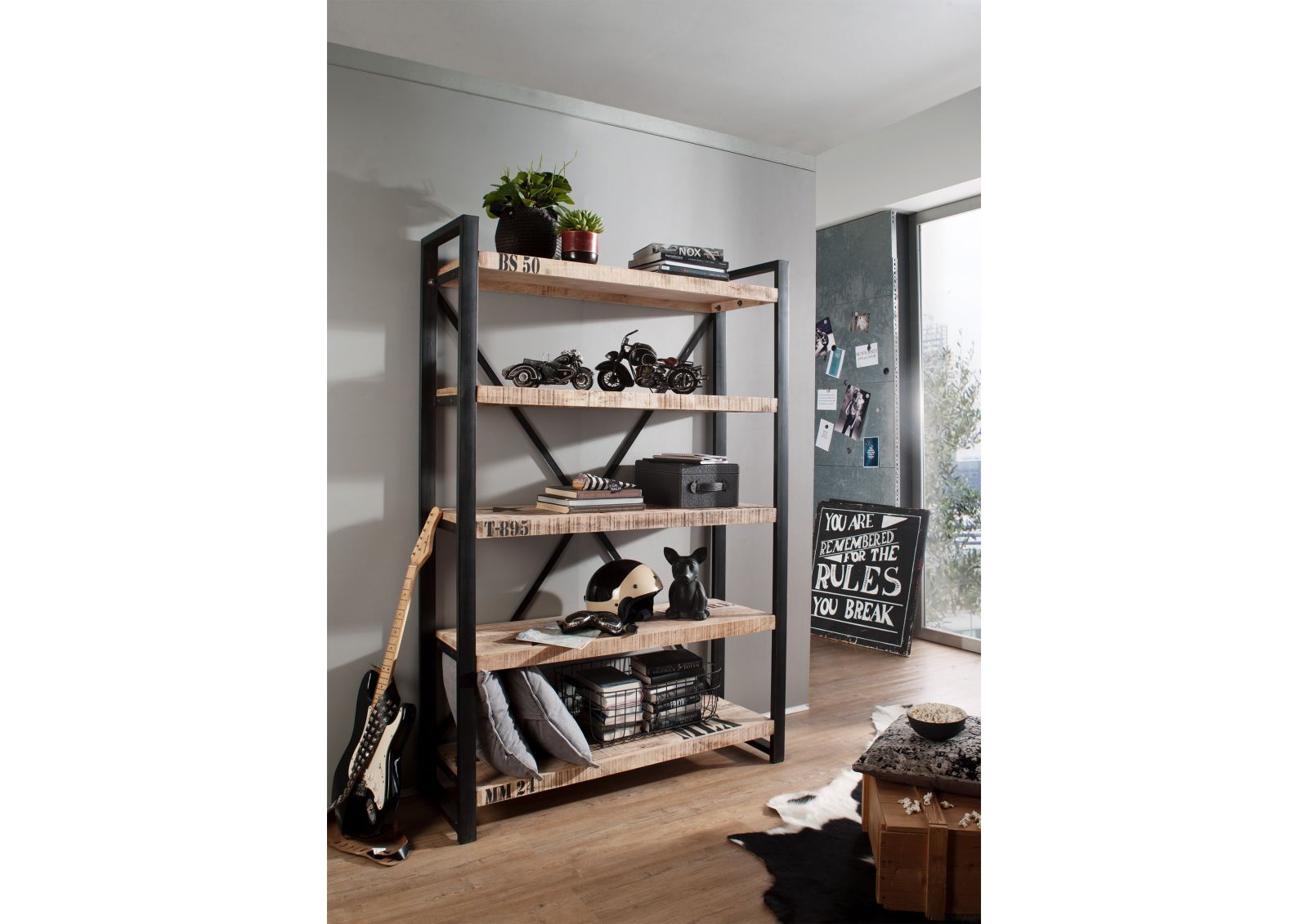 Regal FACTORY Mango 120x40x180 cm Industrial-Stil | Bücherschränke