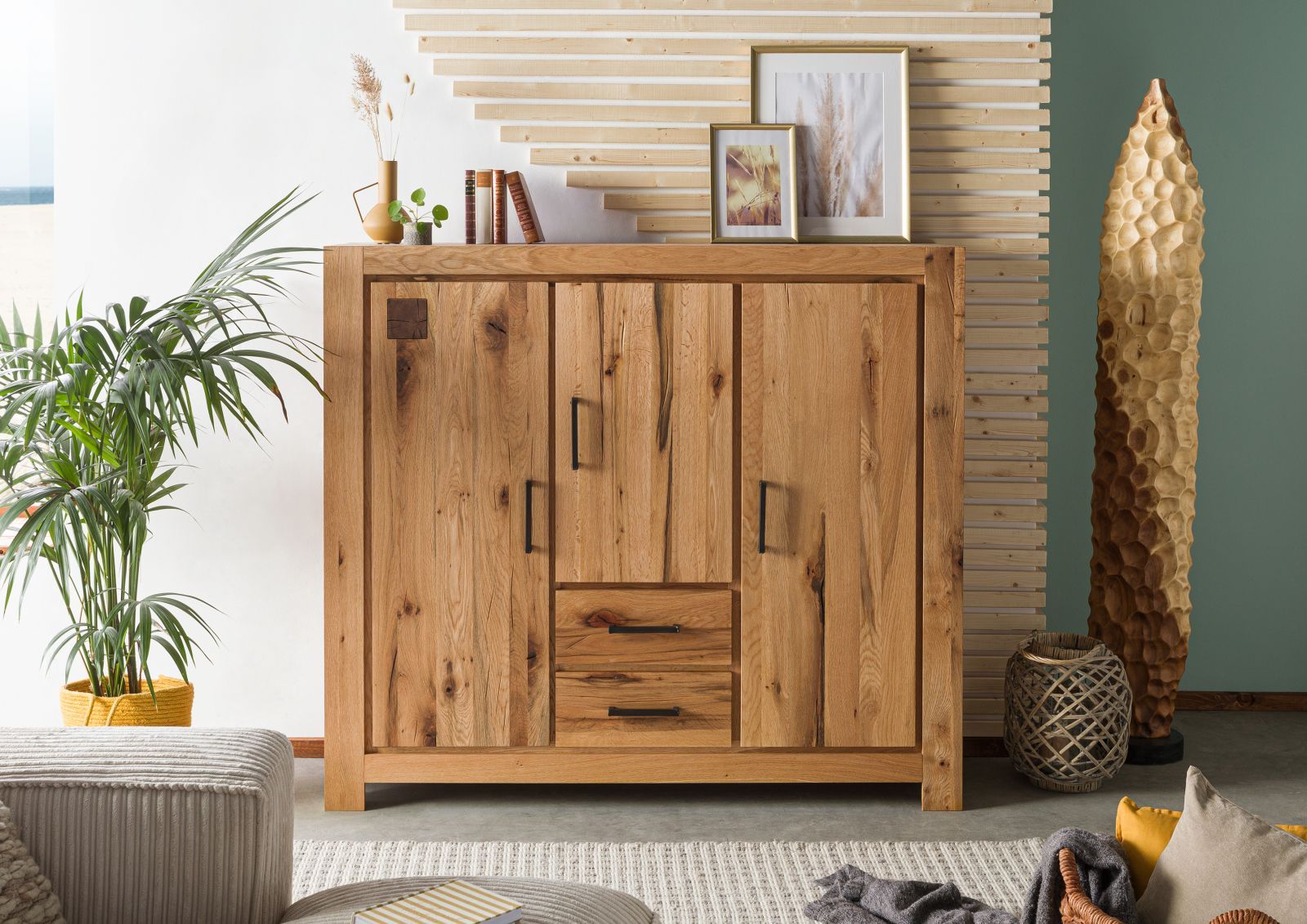 Massivmoebel24 Highboard Zerreiche 160x45x140 natur geölt GLASGOW #107