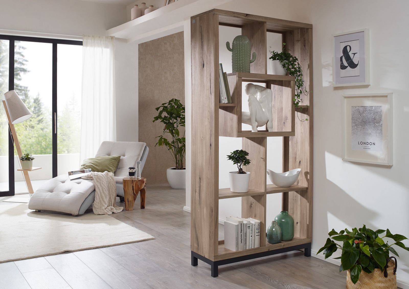 Massivmoebel24 Raumteiler Wildeiche 100x34x200 bianco geölt VILLANDERS #236 beige B:100mm