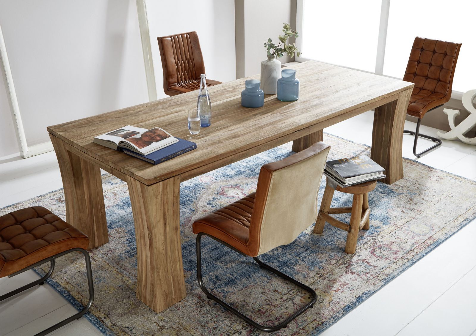 Massivmoebel24 Esstisch Teak 240x100x78 natur unbehandelt BASSANO #108