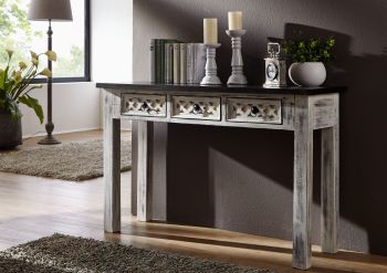 Konsolentisch Mango / Akazie 120x40x76 weiß gewachst CASTLE-ANTIK #225