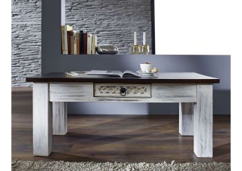 Couchtisch Mango / Akazie 110x60x45 weiß gewachst CASTLE-ANTIK #245