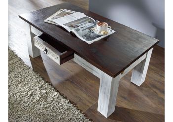 Couchtisch Mango / Akazie 110x60x45 weiß gewachst CASTLE-ANTIK #245