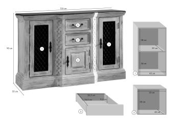 Sideboard Mango / Akazie 135x50x90 weiß gewachst CASTLE-ANTIK #215