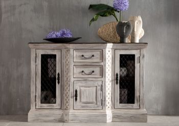 Sideboard Mango / Akazie 135x50x90 weiß gewachst CASTLE-ANTIK #215