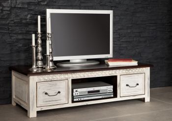 TV-Board Mango / Akazie 135x60x40 weiß gewachst CASTLE-ANTIK #237