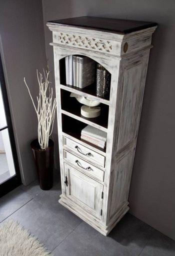 Regal Mango / Akazie 60x40x180 weiß gewachst CASTLE-ANTIK #213