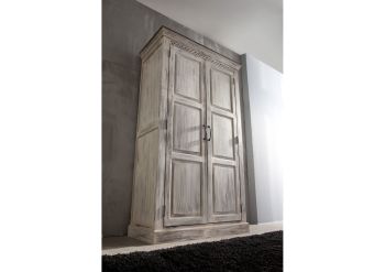 Schrank Mango / Akazie 105x50x180 weiß gewachst CASTLE-ANTIK #221