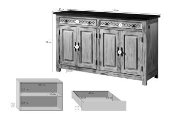 Sideboard Mango / Akazie 150x45x90 weiß gewachst CASTLE-ANTIK #261