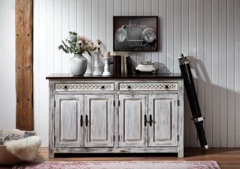 Sideboard Mango / Akazie 150x45x90 weiß gewachst CASTLE-ANTIK #261