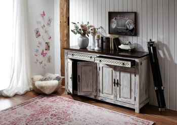 Sideboard Mango / Akazie 150x45x90 weiß gewachst CASTLE-ANTIK #261