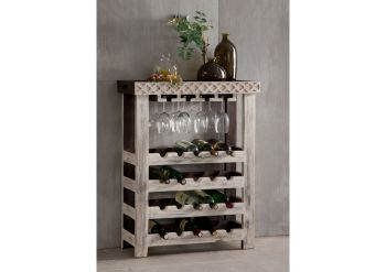 Weinregal Mango / Akazie 70x30x90 weiß gewachst CASTLE-ANTIK #277
