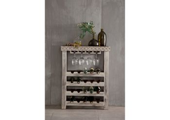 Weinregal Mango / Akazie 70x30x90 weiß gewachst CASTLE-ANTIK #277