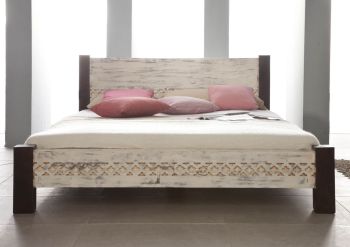 Bett Mango / Akazie 140x200x75 weiß gewachst CASTLE-ANTIK #403