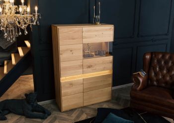 Highboard Wildeiche inkl. LED 103x43,5x152 natur geölt CARDIFF #120