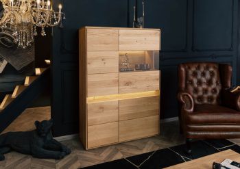 Highboard Wildeiche inkl. LED 103x43,5x152 natur geölt CARDIFF #120