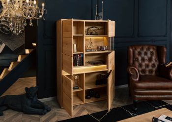 Highboard Wildeiche inkl. LED 103x43,5x152 natur geölt CARDIFF #120
