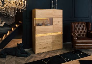 Highboard Wildeiche inkl. LED 103x43,5x152 natur geölt CARDIFF #121