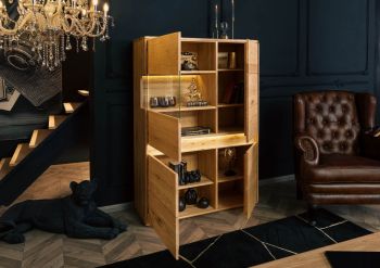 Highboard Wildeiche inkl. LED 103x43,5x152 natur geölt CARDIFF #121