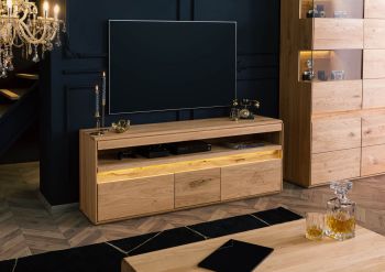 TV-Board Wildeiche inkl. LED 165x43,5x63 natur geölt CARDIFF #140