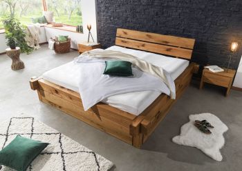 Balkenbett mit Schubkästen Zerreiche 200x200 tabacco geölt JANGALI #304