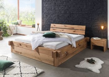 JANGALI Balkenbett 200x200 mit Bettkasten Zerreiche - verschiedene Farben
