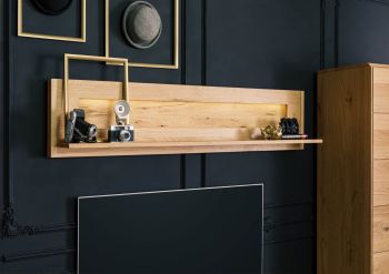 Wandregal Wildeiche inkl. LED 164x25x38 natur geölt CARDIFF #151