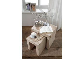Beistelltisch Akazie 45x35x45 white stone getüncht NATURE WHITE #12