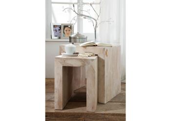Beistelltisch Akazie 45x35x45 white stone getüncht NATURE WHITE #12