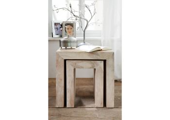 Beistelltisch Akazie 45x35x45 white stone getüncht NATURE WHITE #12