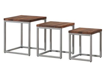 Beistelltisch 3er-Set Sheesham braun geölt LOUNGE COLLECTION #02