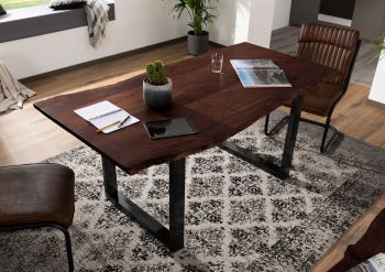 Baumtisch Akazie 180x90x76 braun Beine anthrazit glänzend FREEFORM 3