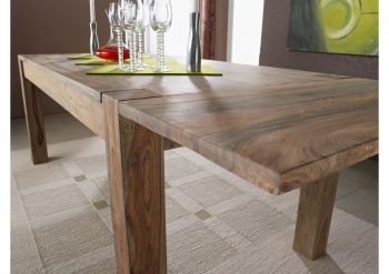 Esstisch mit Ansteckplatten Sheesham 140-180/220x90x76  grau geölt NATURE GREY #303