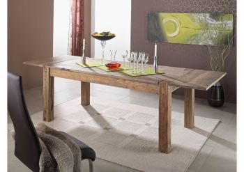 Esstisch mit Ansteckplatten Sheesham 140-180/220x90x76  grau geölt NATURE GREY #303