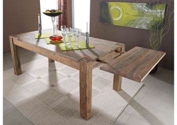 Esstisch mit Ansteckplatten Sheesham 140-180/220x90x76  grau geölt NATURE GREY #303