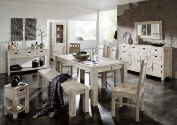 Konsolentisch Akazie 140x40x78 white stone getüncht  NATURE WHITE #90