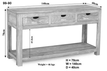 Konsolentisch Akazie 140x40x78 white stone getüncht  NATURE WHITE #90