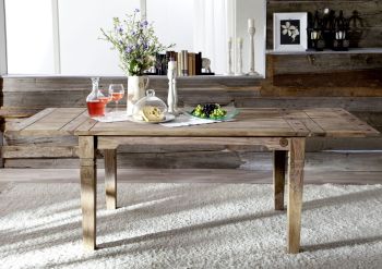 Esstisch mit Ansteckplatten Sheesham 140-180/220x90x76 grau geölt LEEDS #52
