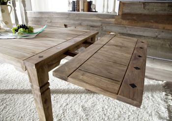 Esstisch mit Ansteckplatten Sheesham 140-180/220x90x76 grau geölt LEEDS #52