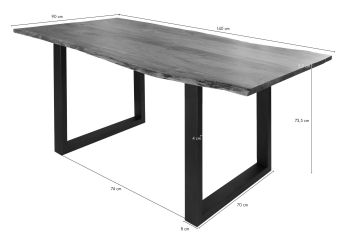 Baumtisch Akazie 140x90x76 natur Beine anthrazit matt FREEFORM 3