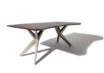 Baumtisch Akazie 180x90x76 grau lackiert Beine silber matt FREEFORM 4 #35