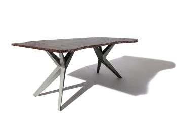 Baumtisch Akazie 200x100x76 grau lackiert Beine anthrazit glänzend FREEFORM 4 #45
